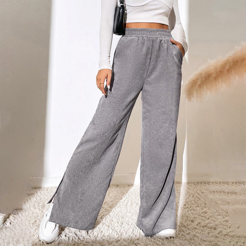Moniek - Geribbelde Effen Kleur Casual Broek