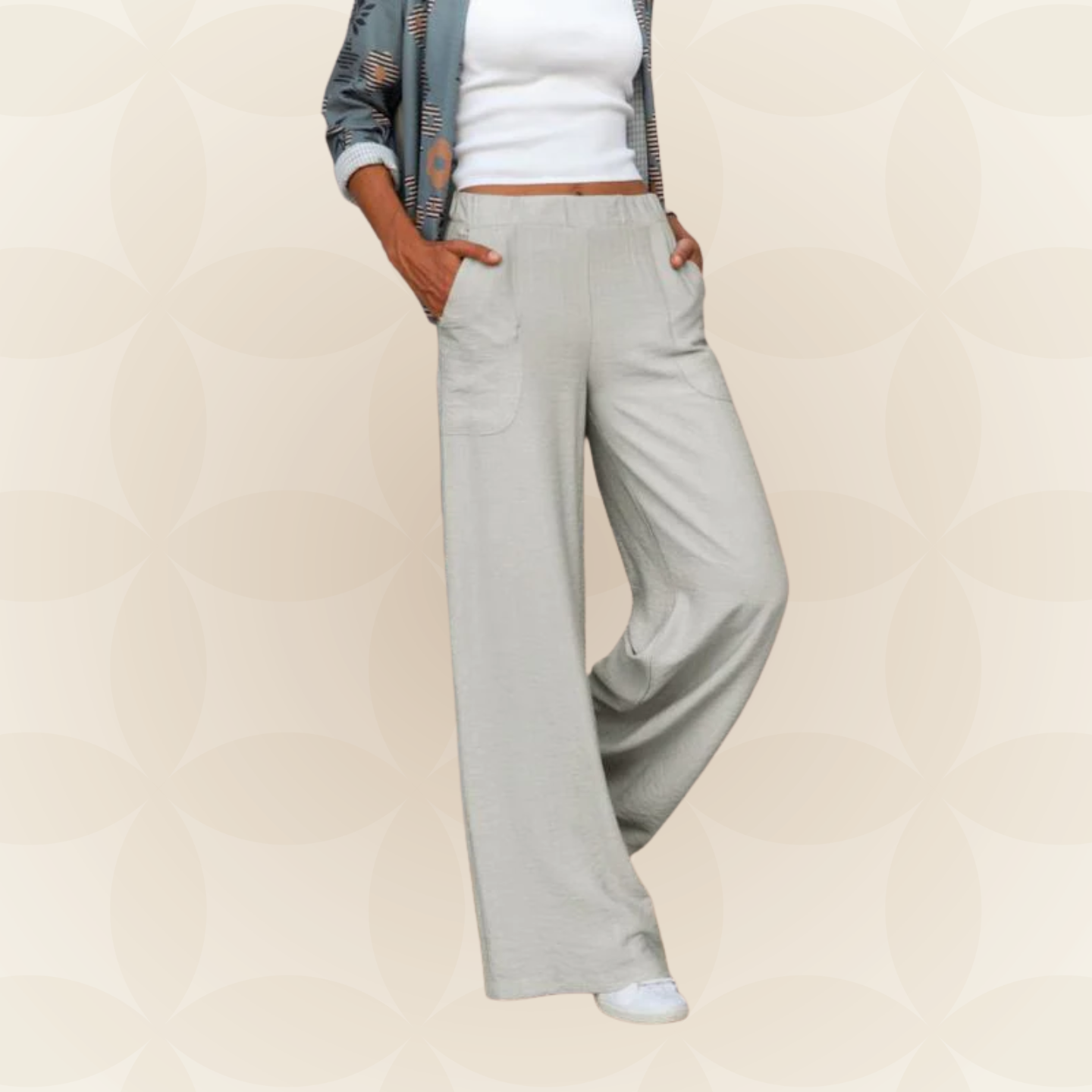 Linda - Katoen En Linnen Casual Broek Met Wijde Pijpen
