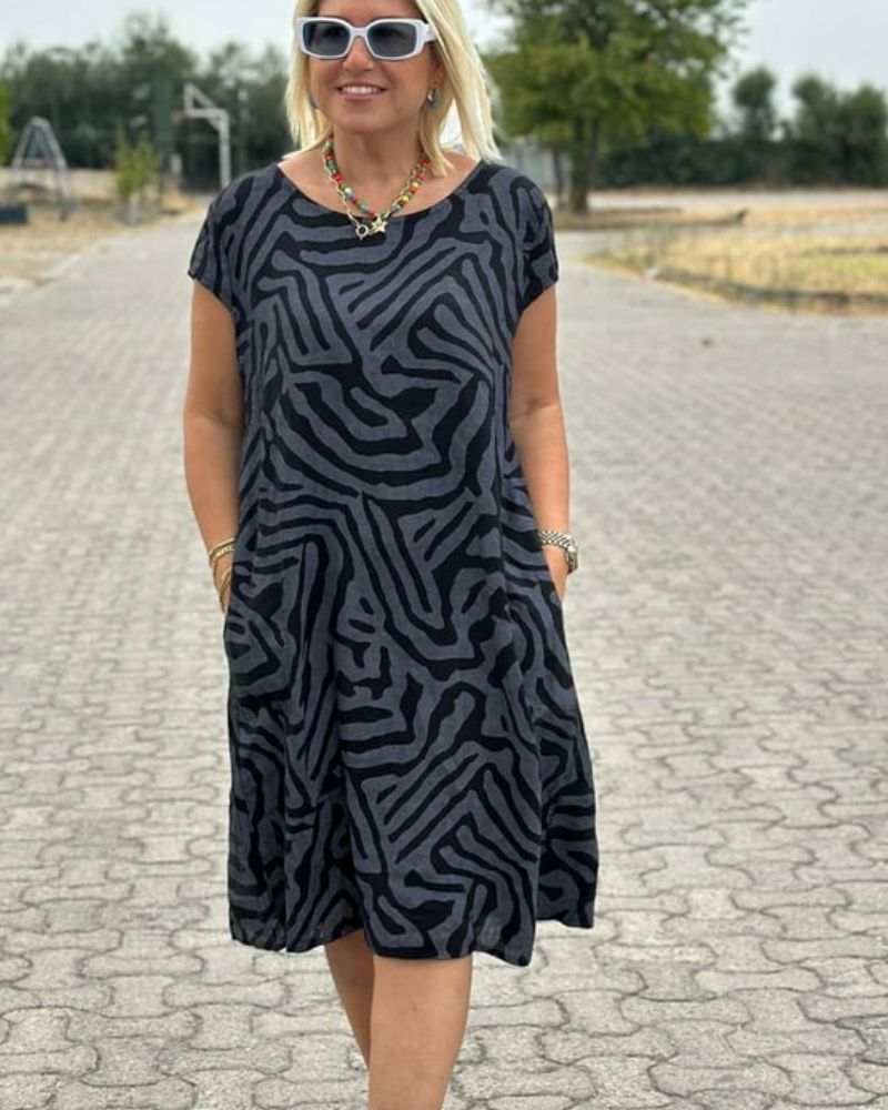 Rita - Jurk met ronde hals en patroon