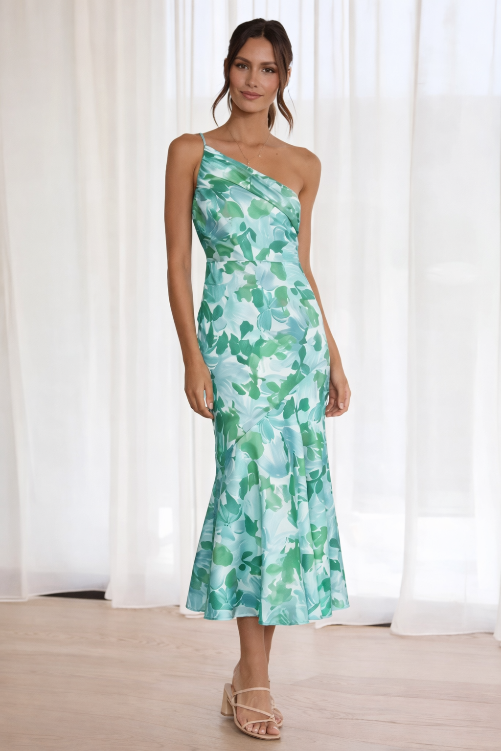 Selena - One-Shoulder Bloemenjurk met bloemenprint en flatterende pasvorm