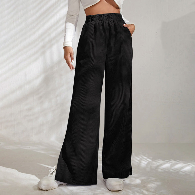 Moniek - Geribbelde Effen Kleur Casual Broek