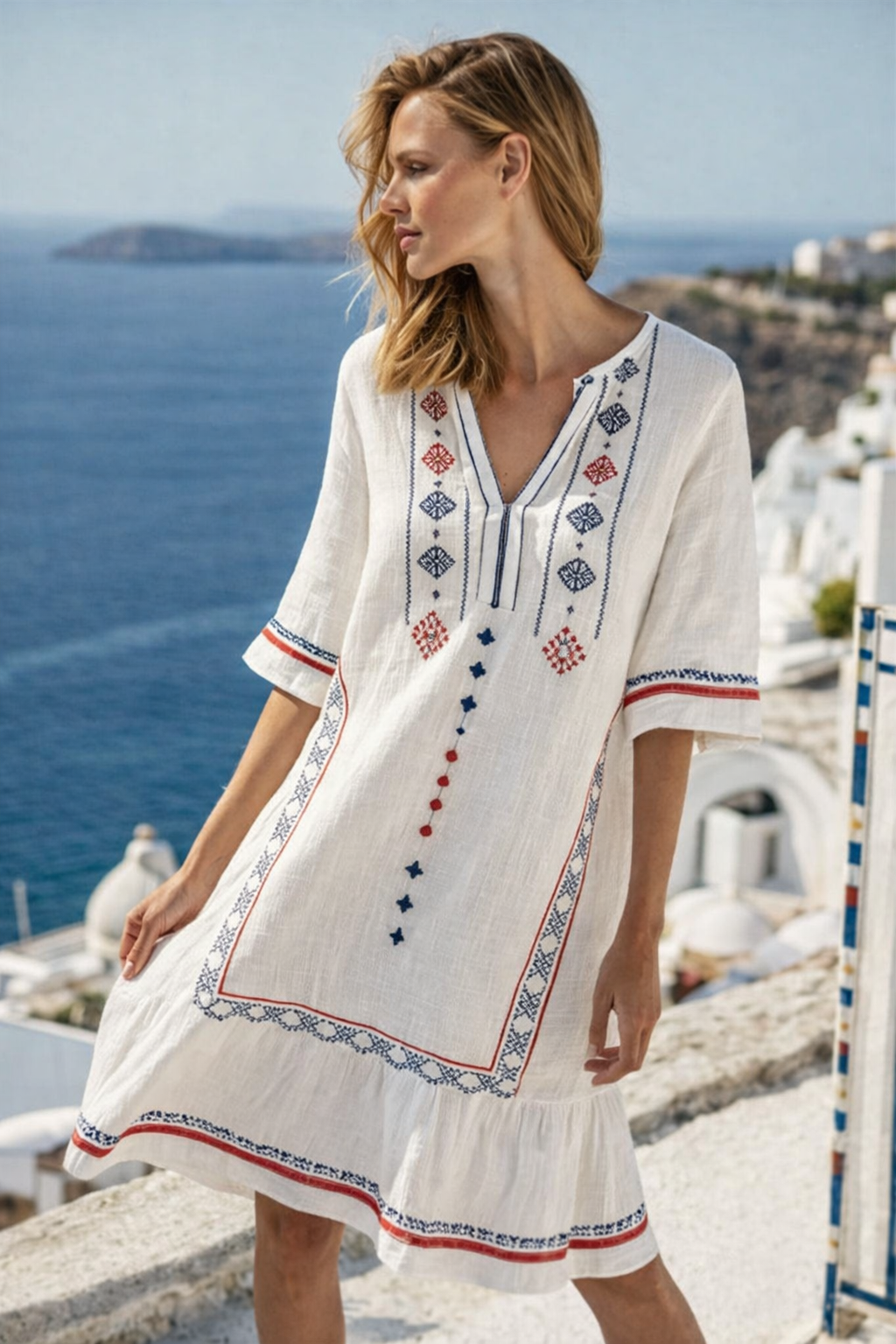 Ibiza - Strandjurk met V-hals en boho print