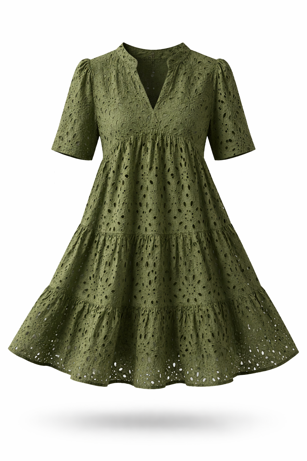 Fleur – Broderie Jurk met V-hals en A-lijn rok