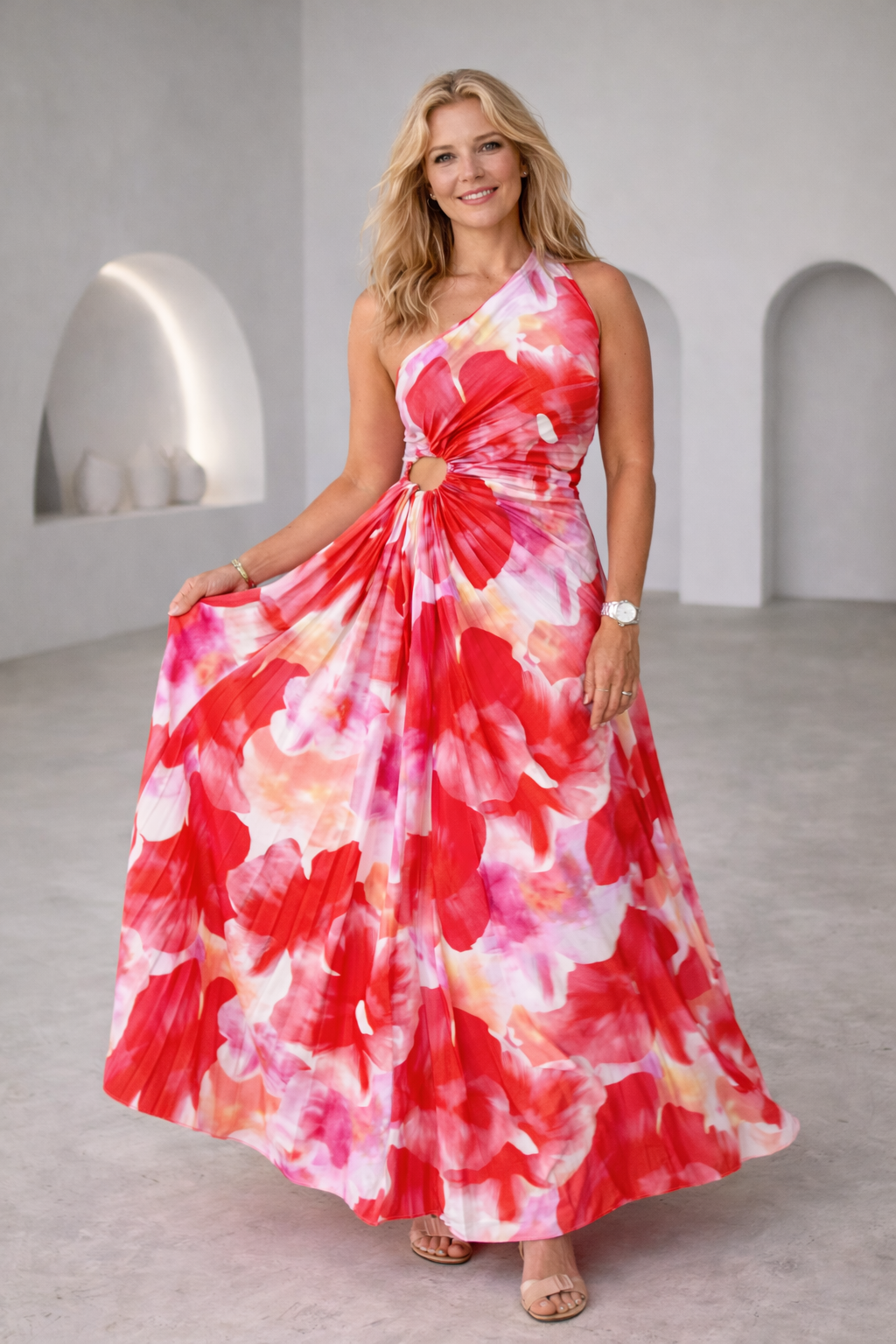 Juliette | Mouwloze maxi bloemenjurk met zwierige rok