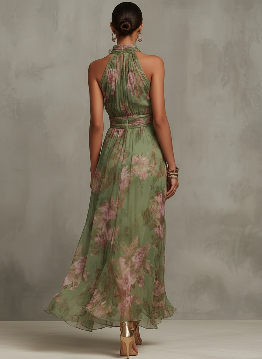 Fleur | Bloemrijke Maxi Jurk met Halternek
