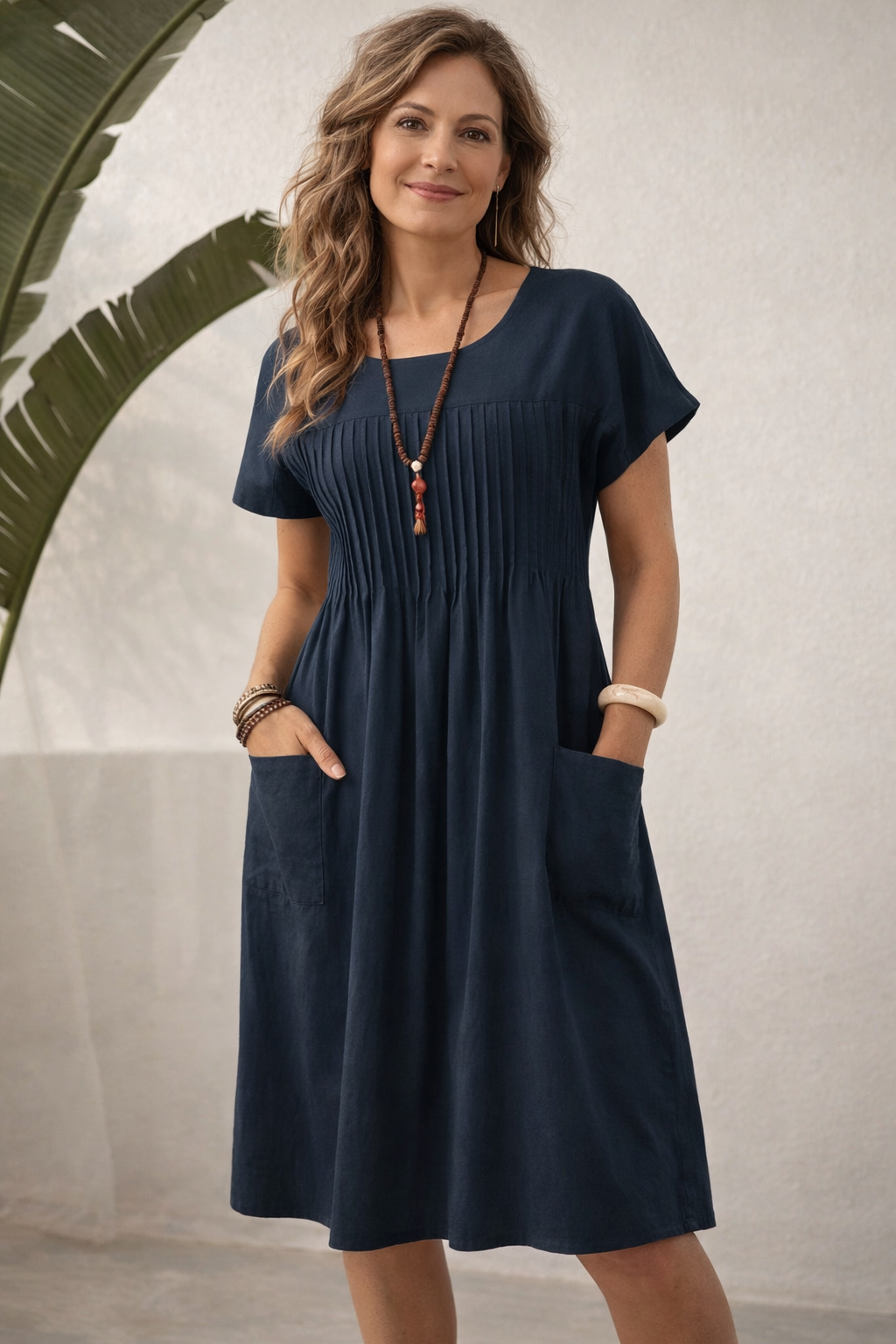 Linda - Comfortabele Midi Jurk met Steekzakken