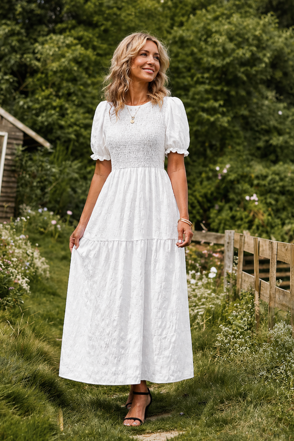 Jolie - Maxi Jurk met pofmouwen en hoge taille