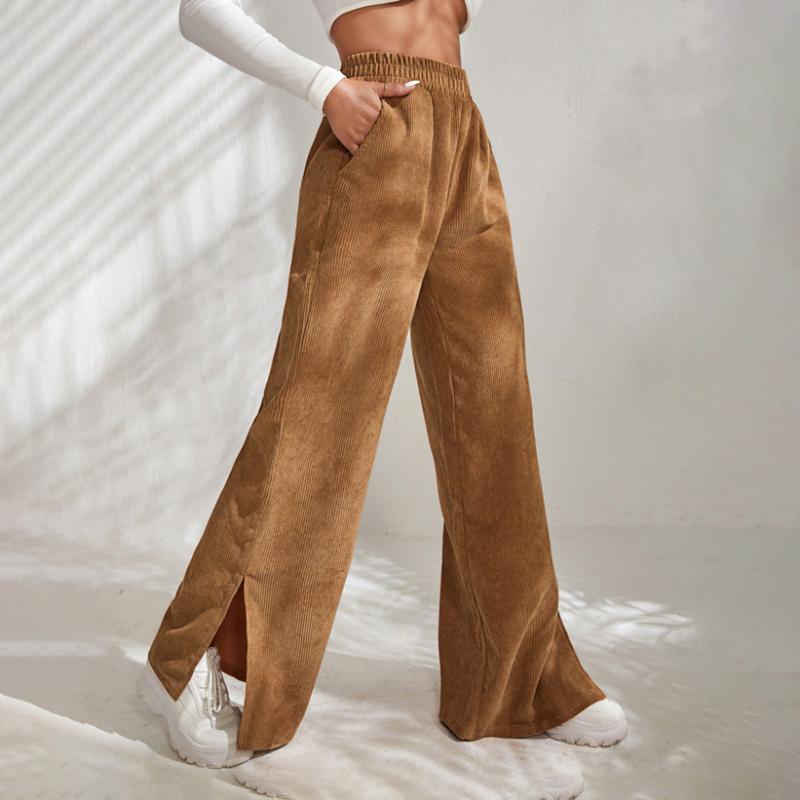 Moniek - Geribbelde Effen Kleur Casual Broek