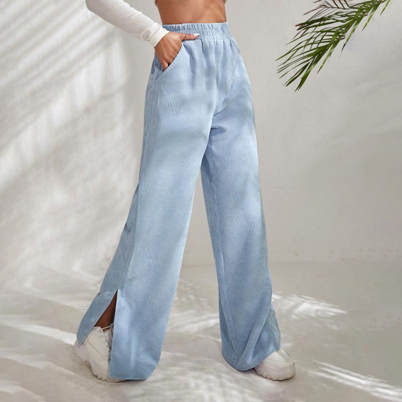 Moniek - Geribbelde Effen Kleur Casual Broek