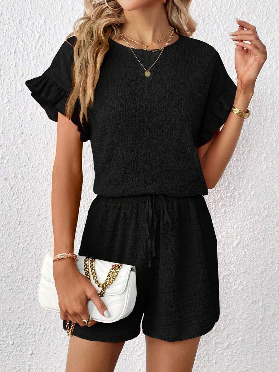 Britt | Casual set met rimpeling en knoopdetails