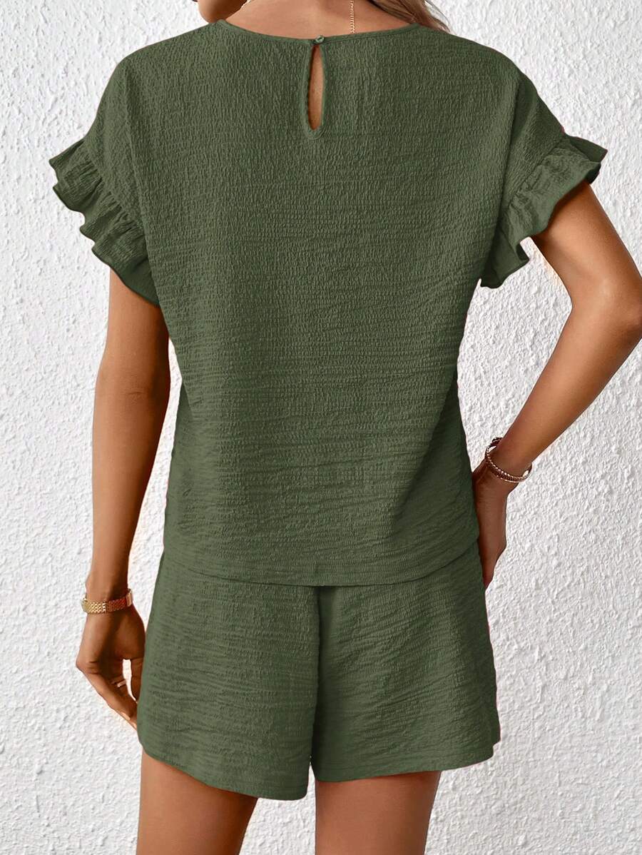 Britt | Casual set met rimpeling en knoopdetails