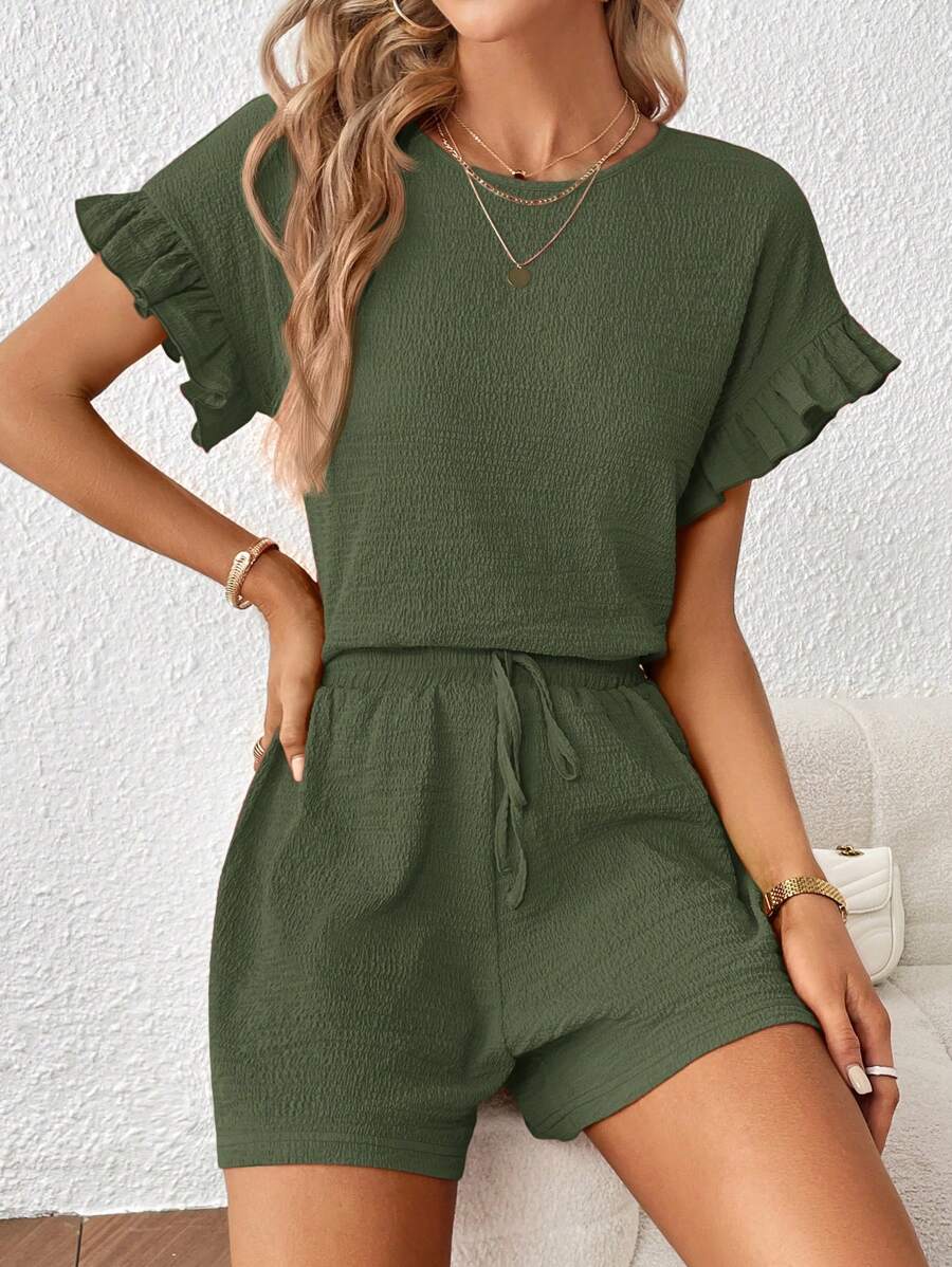 Britt | Casual set met rimpeling en knoopdetails
