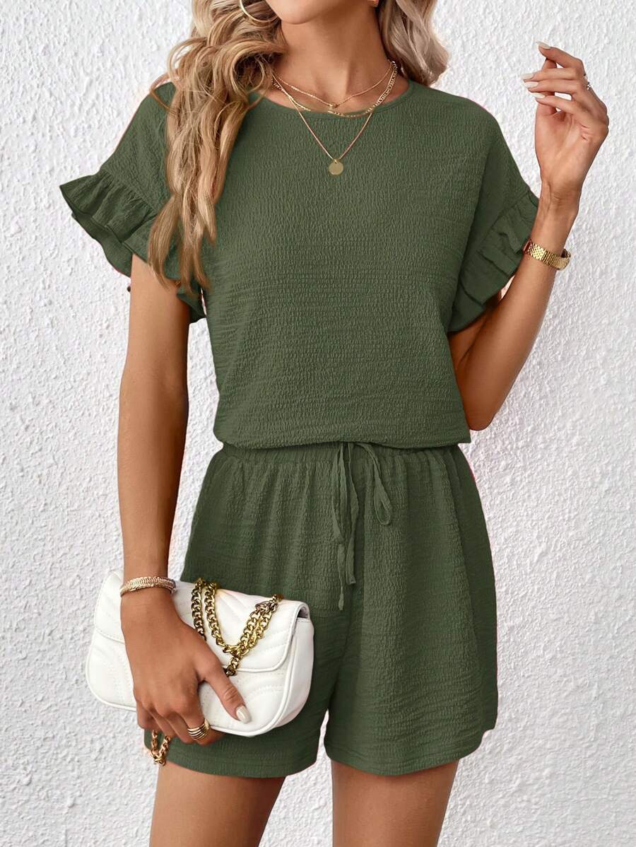 Britt | Casual set met rimpeling en knoopdetails
