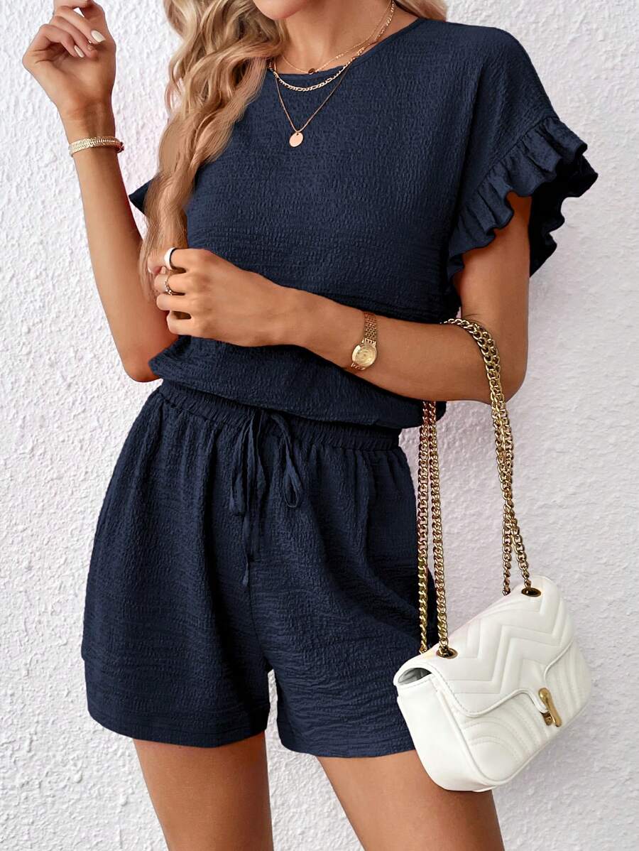 Britt | Casual set met rimpeling en knoopdetails