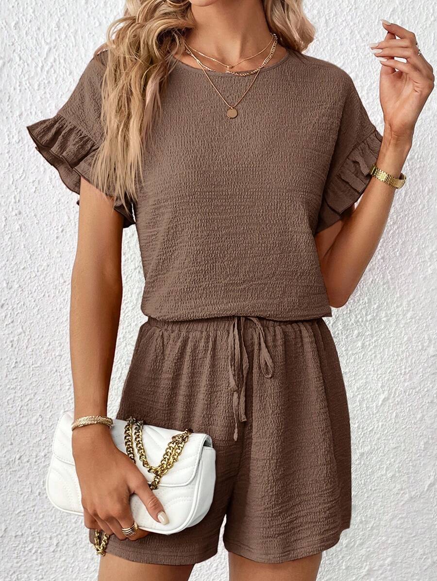 Britt | Casual set met rimpeling en knoopdetails