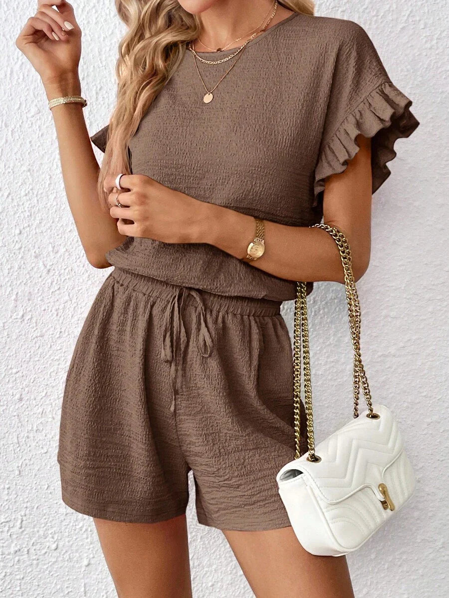 Britt | Casual set met rimpeling en knoopdetails
