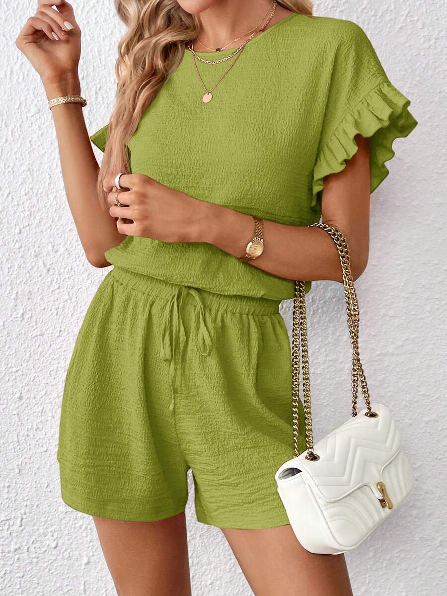 Britt | Casual set met rimpeling en knoopdetails