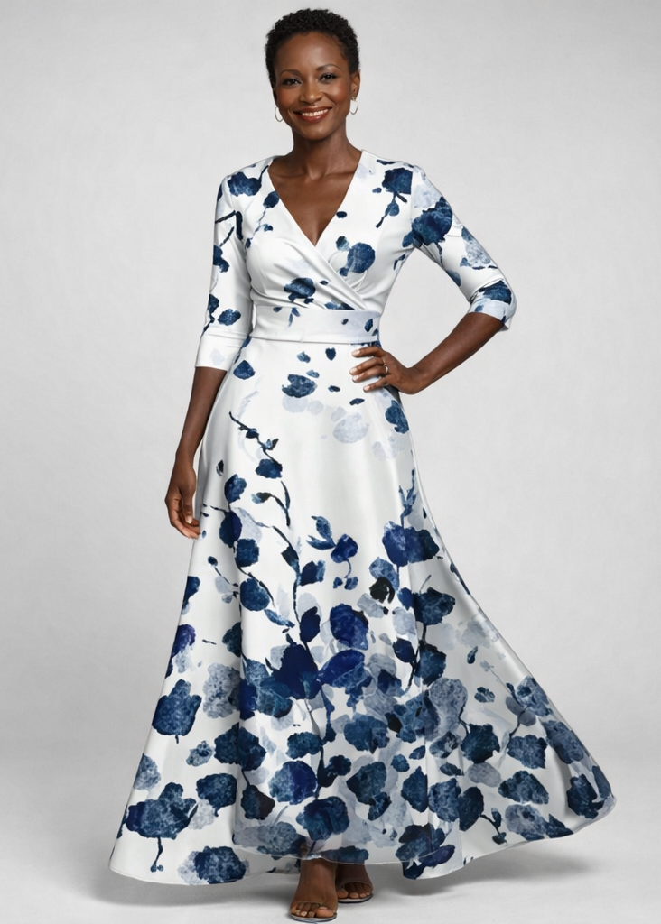 Denise - Bloemen Maxi Jurk met A-lijn en V-hals
