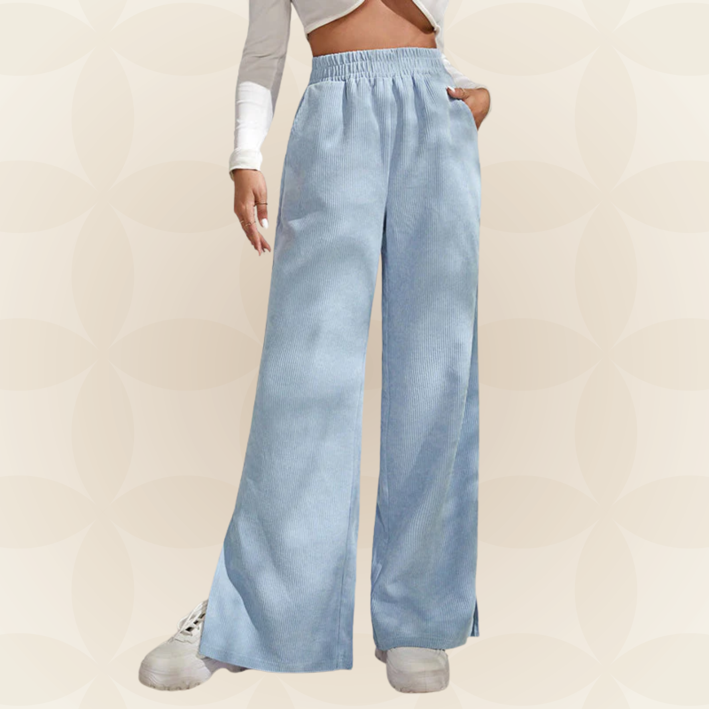 Moniek - Geribbelde Effen Kleur Casual Broek