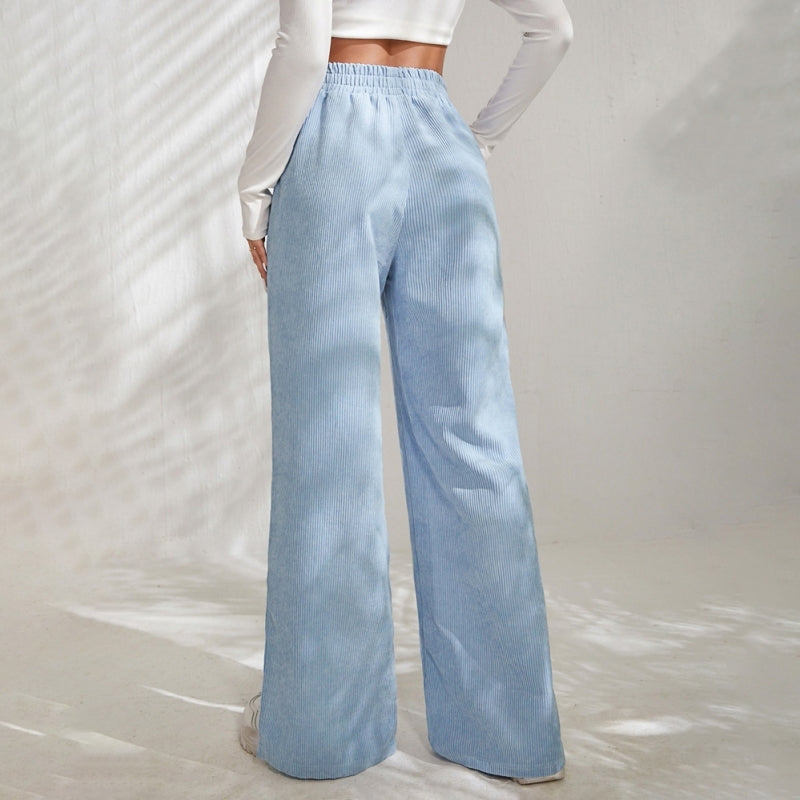 Moniek - Geribbelde Effen Kleur Casual Broek
