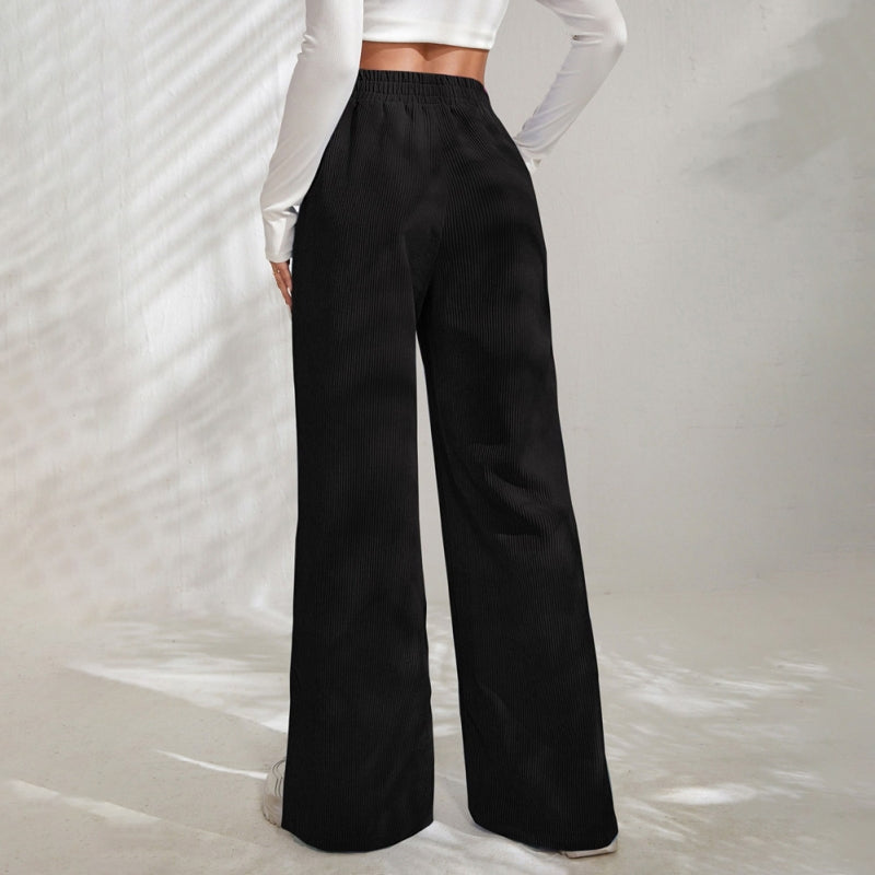Moniek - Geribbelde Effen Kleur Casual Broek
