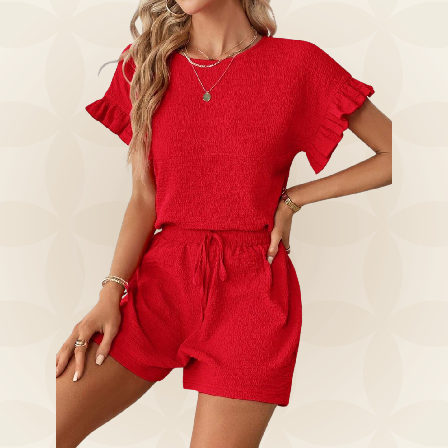 Britt | Casual set met rimpeling en knoopdetails