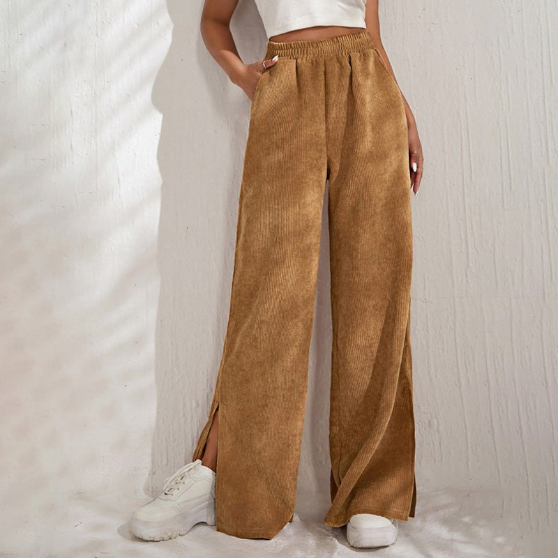 Moniek - Geribbelde Effen Kleur Casual Broek
