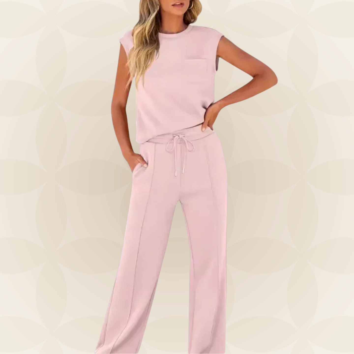 Anna – Casual Zomer Lounge Co-ord Set - Beige