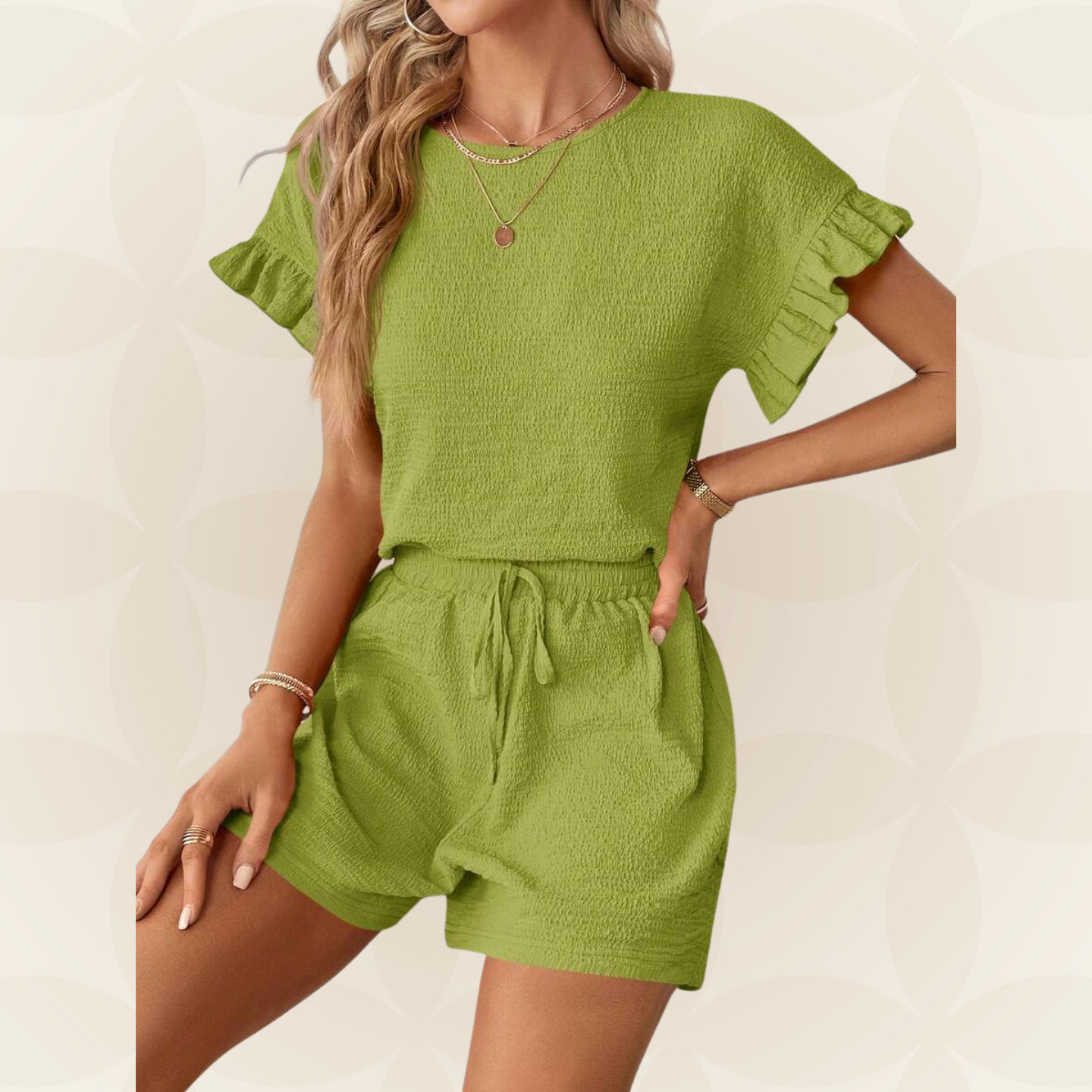Britt | Casual set met rimpeling en knoopdetails