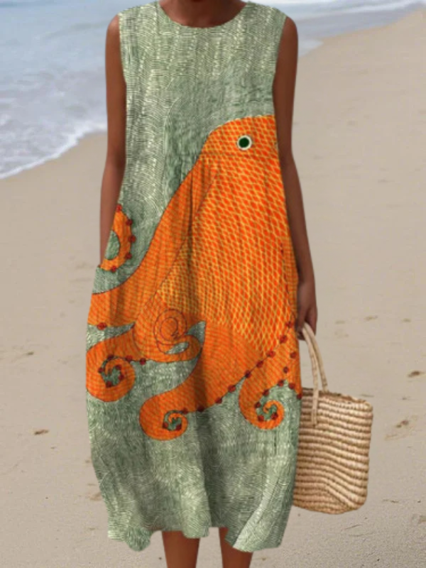 Tessy - Oceanic Geometrische Midi Jurk