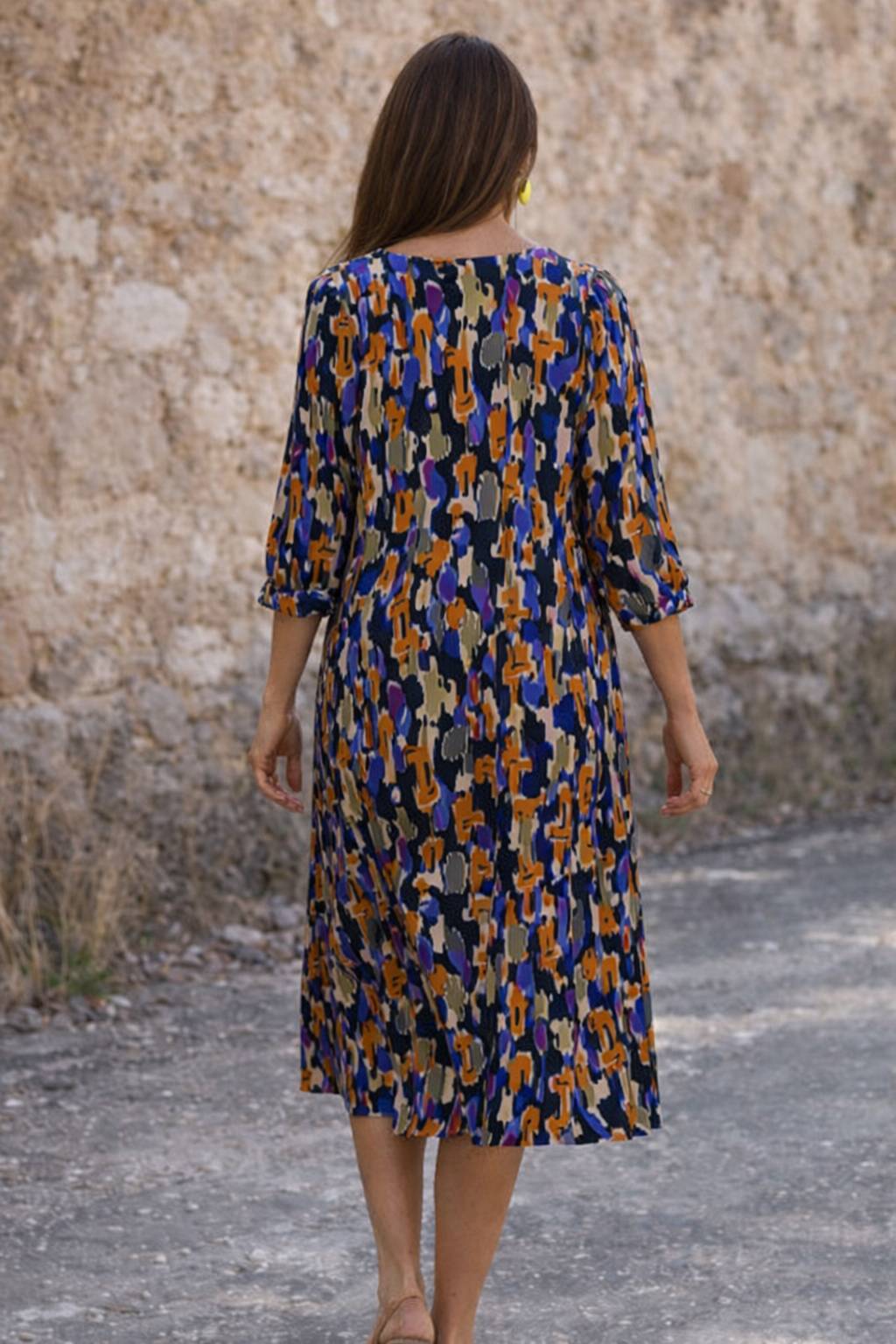 Veronica - Zomerjurk Midi met V-hals en retroprint