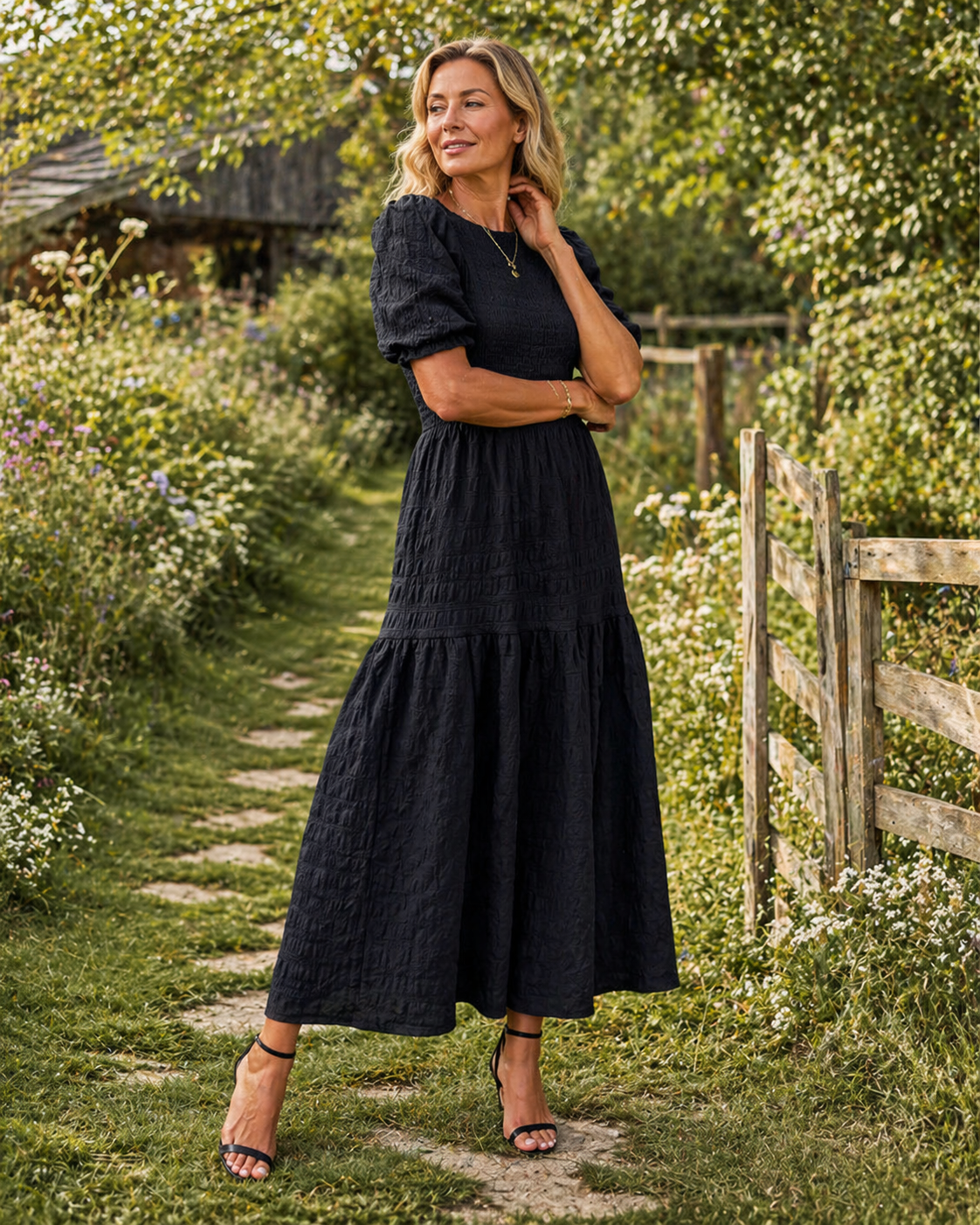 Jolie - Maxi Jurk met pofmouwen en hoge taille