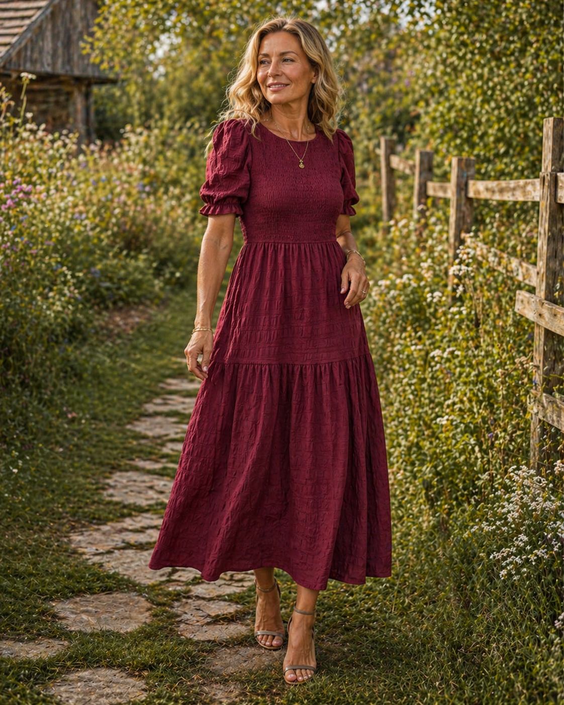 Jolie - Maxi Jurk met pofmouwen en hoge taille