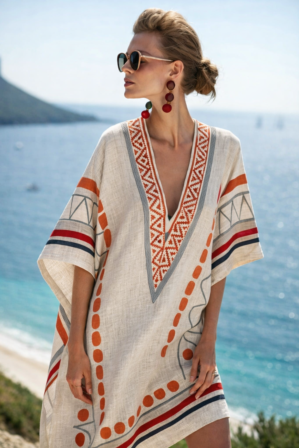 Ibiza - Strandjurk met V-hals en boho print