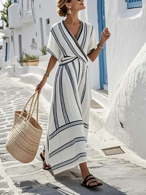 Fynna - Elegante linnen jurk met kruisband