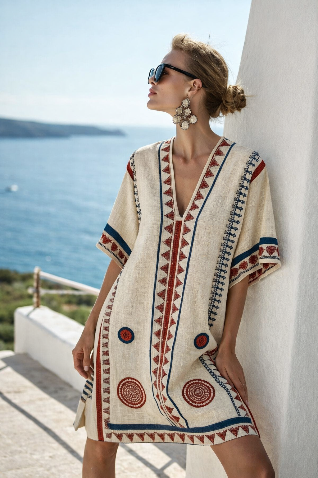 Ibiza - Strandjurk met V-hals en boho print