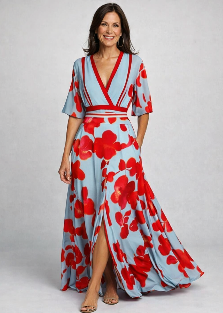 Denise - Bloemen Maxi Jurk met A-lijn en V-hals