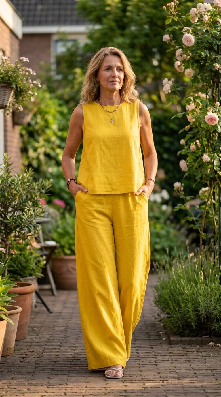 Tineke - Comfortabele set met wijde pijpen en hoogwaardige stof